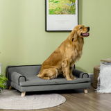 PawHut Pet Sofa Bed with Plush Cushion & Pine Legs – Water-Resistant Dog Couch for Medium & Large Dogs, Grey