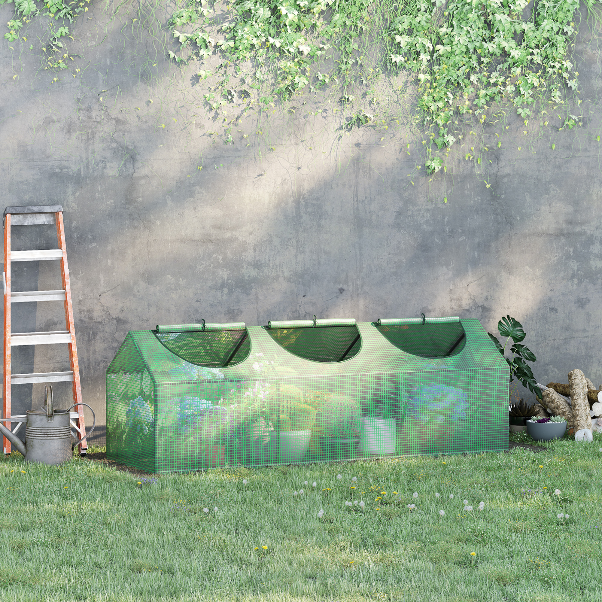 Outsunny Mini Greenhouse with 3 Zipped Roll-Up Windows and PE Cover – Small Plant Grow House for Outdoor Use