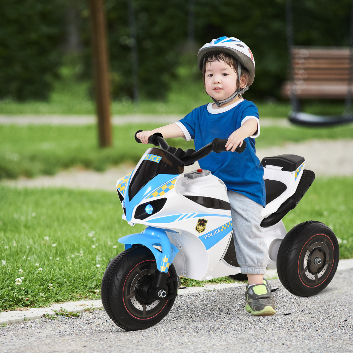 HOMCOM Kids 3-Wheel Ride-On Police Bike with Music and Lights – Toddler Ride-On Toy, 18–36 Months