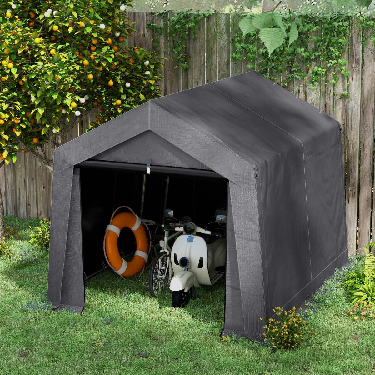 Outsunny 3x3m Heavy Duty Garden Storage Shed with PE Panels & Galvanised Steel Frame – Waterproof, Dark Grey