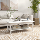 HOMCOM Modern Coffee Table with Magazine Shelf and Curved Legs – Lightweight Living Room Table, White
