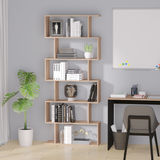 6-Tier Wooden S-Shaped Shelf Storage Unit – Distinctive Bookcase for Books & Décor, Maple