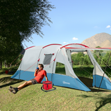 Outsunny 6-8 Person Tunnel Tent with Two Rooms, 3 Doors & Carry Bag – Waterproof Family Camping Tent, Blue