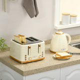 HOMCOM 1.7L Rapid Boil Kettle & 4-Slice Toaster Set – Pebbled Design Breakfast Set, Beige