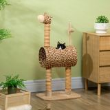 PawHut Giraffe Cat Tree with Jute Scratching Posts, Tunnel & Hanging Ball – Kitten Play Tower