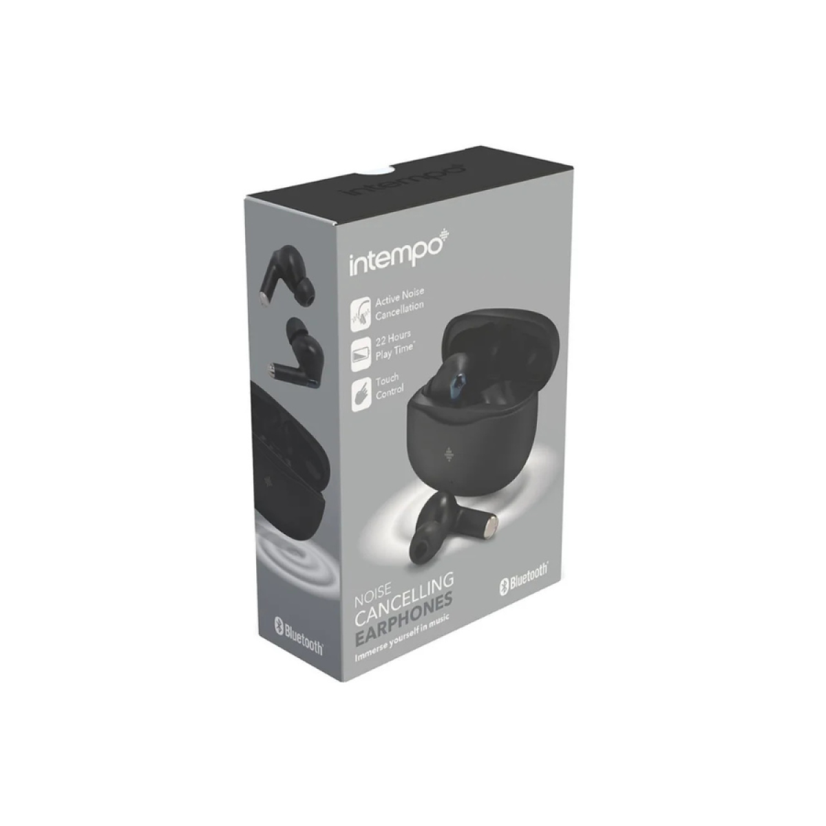Intempo Aria Primo Wireless Earphones with Active Noise Cancelling, Bluetooth & Charging Case – Black