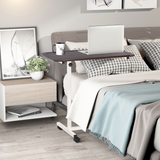 HOMCOM Height-Adjustable Overbed Table with Rolling Casters and Brakes – Sofa Side Table, White and Brown