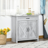 Farmhouse Barn Door Sideboard Buffet & Coffee Bar Cabinet – Sliding Door Kitchen Storage, Grey Wood Grain