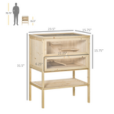 Wooden Hamster Cage with Hinged Top, Front Door and Plexiglass Window – Natural Fir Wood Pet Cage