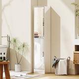 kleankin Tall Bathroom Cabinet with Mirror Door – Narrow Storage with Adjustable Shelves, High Gloss White