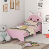 ZONEKIZ Toddler Bed Frame with Cat Design and Guardrails – Low Kids Bed for Ages 3–6, Pink