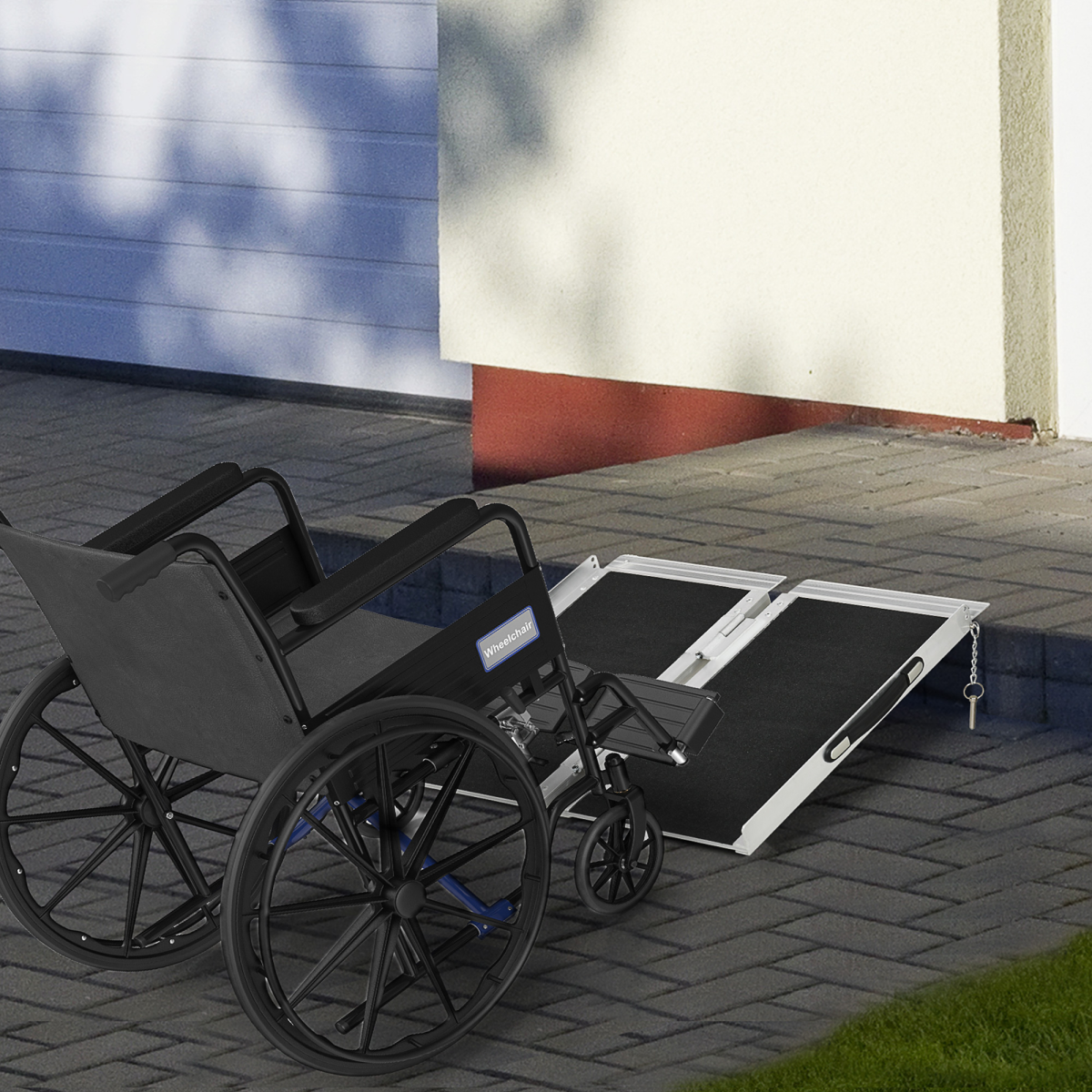 HOMCOM Foldable Duo Wheelchair Ramp with Carry Handle, 72 x 61cm – Aluminium Mobility Ramp, 270kg Load
