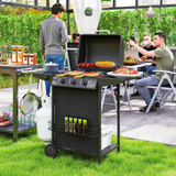 Outsunny 4 Burner Gas Barbecue Grill with Lid, Side Burner and Storage Shelves – Portable Garden BBQ, Black
