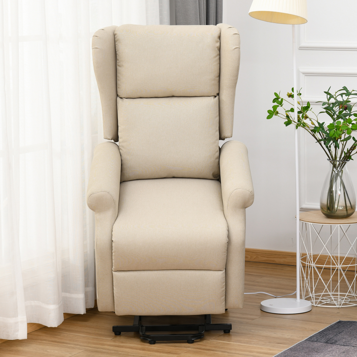 HOMCOM Power Lift Fabric Recliner Armchair with Remote Control – Motor-Assisted Riser Chair, Beige