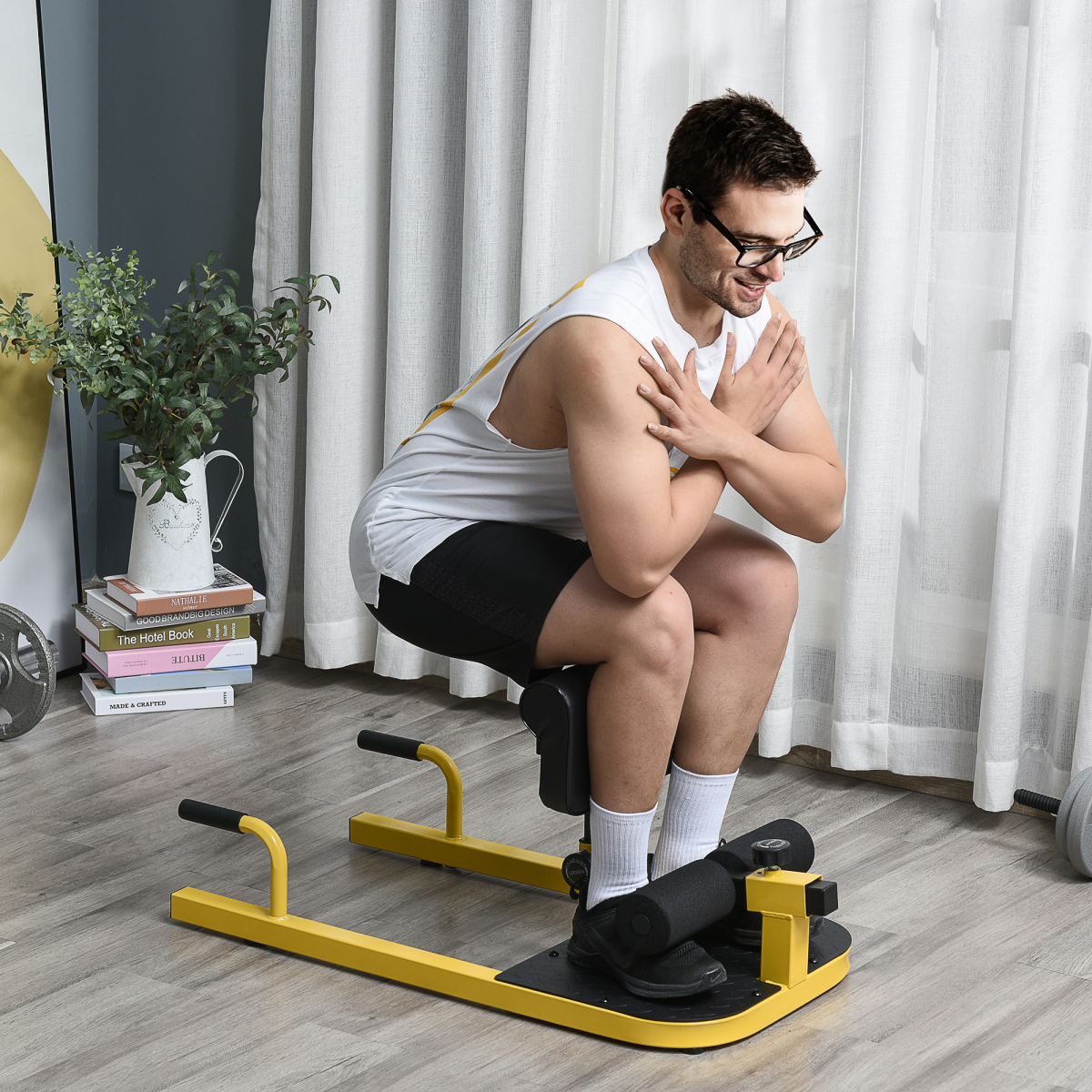 HOMCOM 3-in-1 Sissy Squat Machine with Sit-Up & Push-Up Functions – Adjustable Leg Exercise Bench for Home Gym
