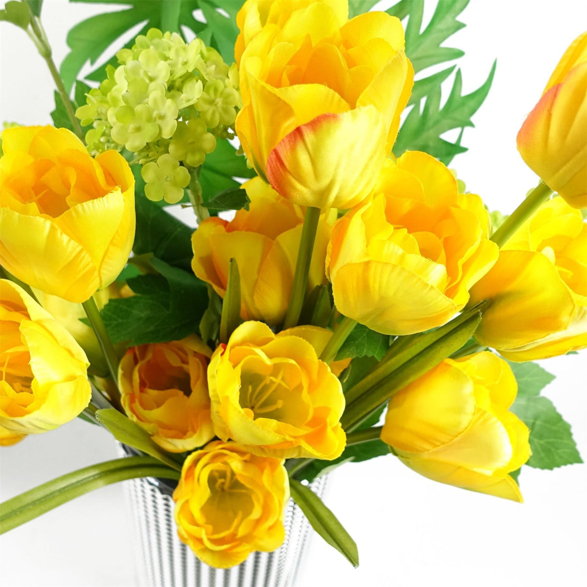 Leaf 80cm Artificial Tulip Stem with Three Silk Flowers and Wired Stem – Yellow