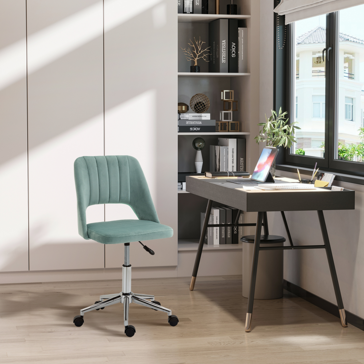 Vinsetto Swivel Office Chair with Velvet-Feel Upholstery, Scallop Shape & High Back – Home Desk Chair, Green