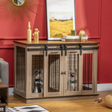 PawHut Dog Crate Furniture with Double Room Divider & Lockable Doors – Side Table Cage, Oak Tone