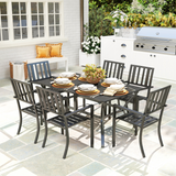 Outsunny 7-Piece Steel Patio Dining Set with 42mm Umbrella Hole – Table & 6 Stackable Chairs, Black