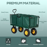Garden Cart with Drop-Down Sides, 342L Removable Liner & Pneumatic Tyres – 350kg Steel Mesh Trolley, Dark Green