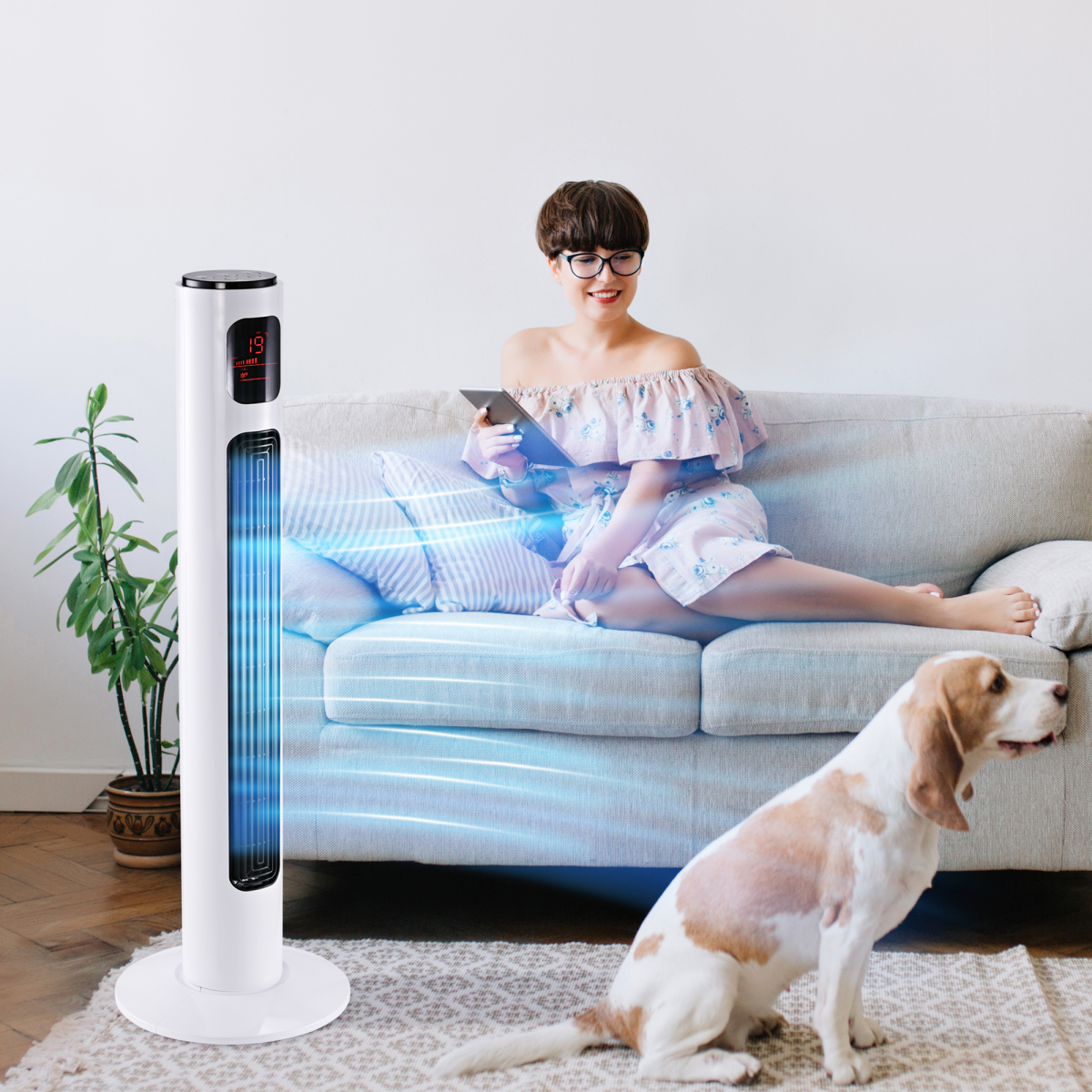 HOMCOM Freestanding Tower Fan, 96cm with Oscillation & Timer – Slim Space-Saving Cooling, White