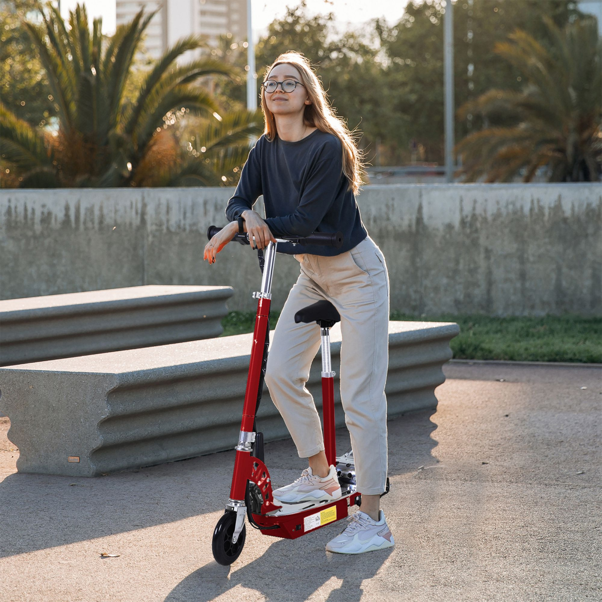 HOMCOM Foldable Kids Electric Scooter with Adjustable Seat, 12V 120W, Brake & Kickstand – for Ages 7–12