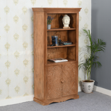 Indian Hub Artwork Solid Mango Wood Large Corner Bookcase with Cupboard – Handcrafted Corner Storage