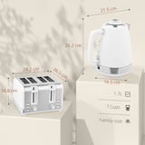 Kettle and 4-Slice Toaster Set, 1.7L 3000W Stainless Steel Kettle, White and Silver