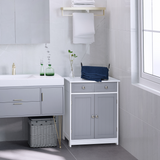 kleankin 2-Drawer Freestanding Bathroom Cabinet with Cupboard and Adjustable Shelf – Moisture Resistant MDF, Grey