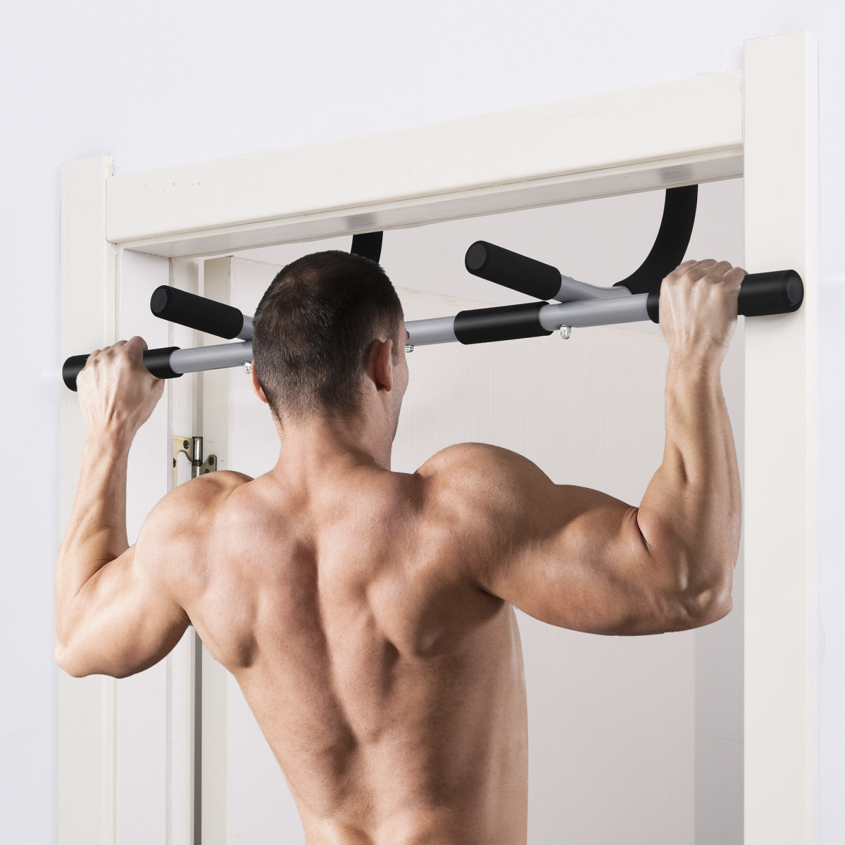 HOMCOM Doorway Pull Up Bar with Padded Handles, No-Screw Fit – Home Gym Chin Up, Push Up & Sit Up Bar
