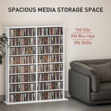 CD & DVD Storage Unit with 16 Compartments & Adjustable Shelves – Slim Media Shelf for 720 CDs, White