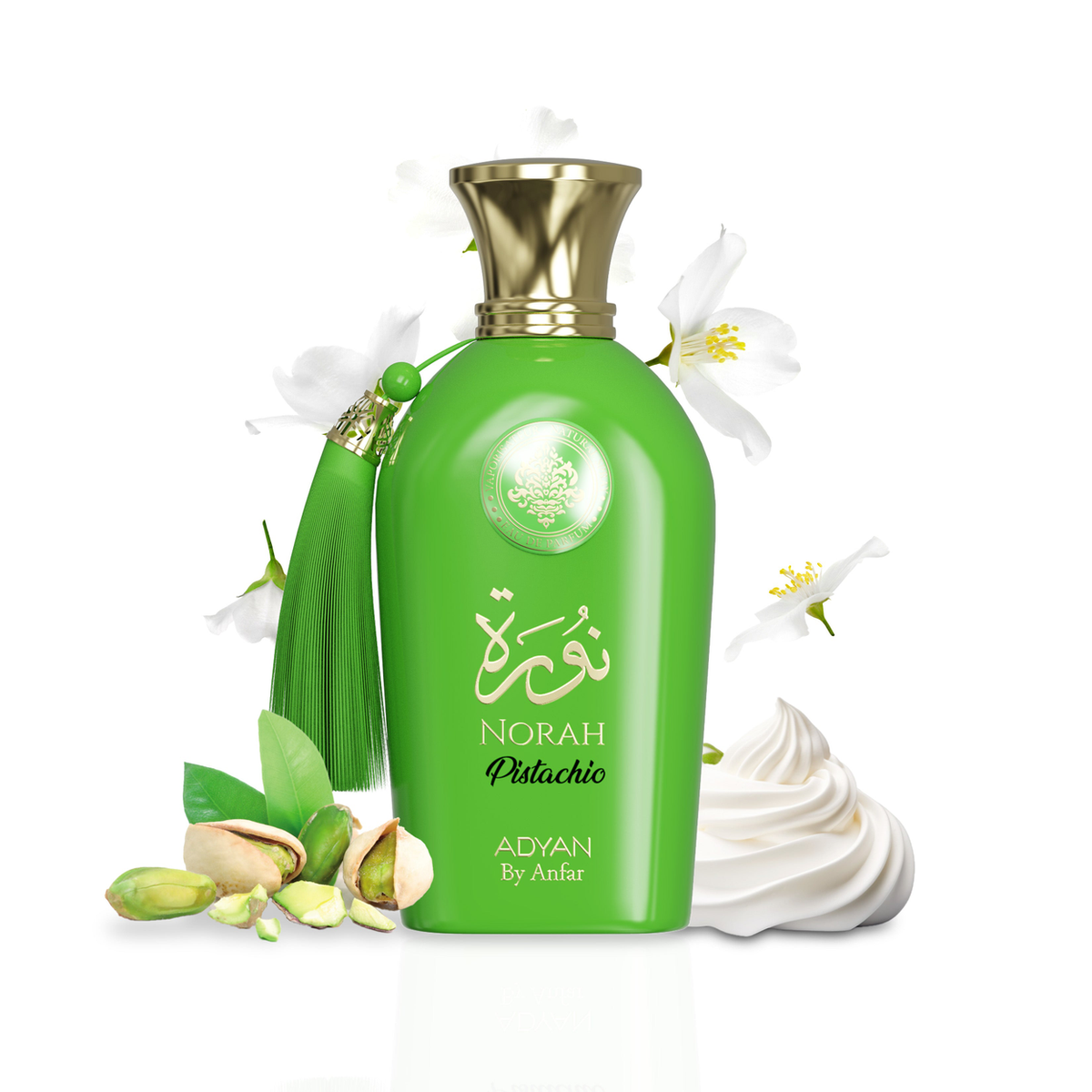 Adyan Norah Pistachio Eau de Parfum 100ml for Women – Pistachio, Ice Cream & Bergamot Scent, Green Glass Bottle