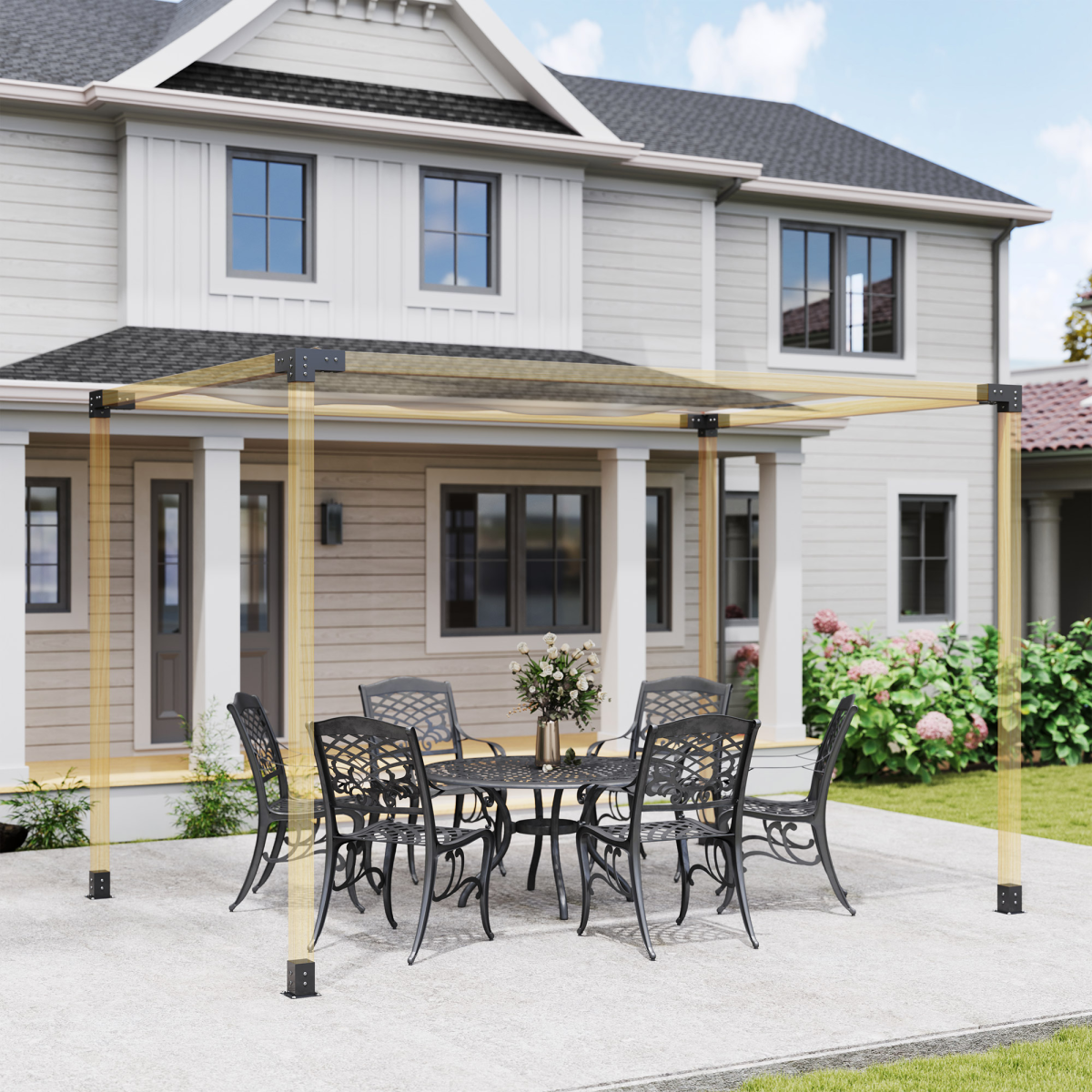 Outsunny Metal Pergola Kit with 3-Way Corner Brackets & Post Base for 92mm Lumber – Black