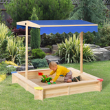 Outsunny Kids Wooden Cabana Sandbox with Bench & Adjustable Canopy – Outdoor Sandpit Playset, EN71 Certified