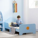 ZONEKIZ Toddler Bed with Space-Themed Rocket and Planet Patterns and Side Rails – Ages 3-6
