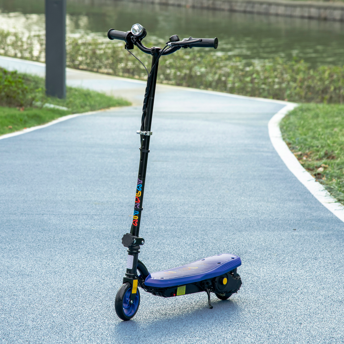 Kids Folding Electric Scooter with LED Headlight, Hand Brake & Adjustable Handlebars – For Ages 7-14, Blue