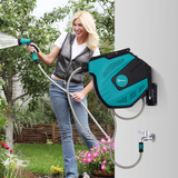 DURHAND 15m Water Hose Reel with Auto Rewind, 7 Watering Patterns & Swivel Bracket – Garden Hose, Black/Green