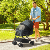 Pawhut Foldable Dog Pet Stroller with Reversible Handle, Canopy and Storage Basket – Travel Carriage, Grey
