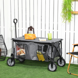 Outsunny Folding Garden Trolley with Folding Board and Carrying Bag – Collapsible Steel Camping Cart, Grey