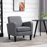 HOMCOM Linen-Look Curved Accent Armchair with Thick Cushion & Solid Wood Legs – Living Room Chair, Grey