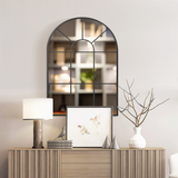 HOMCOM Modern Arched Window Wall Mirror, 91 x 60cm – Black Frame with Grid Design for Living Room & Hallway