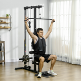 SPORTNOW Pull Up Station Power Cage with Lat Pull Down, Low Row Pulley & Adjustable Seat – Home Gym, Black