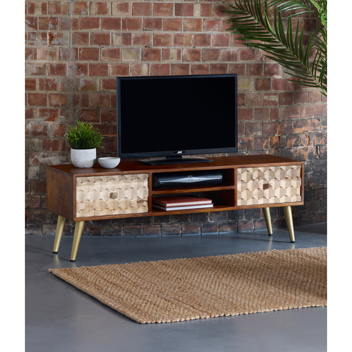 Edison Large TV Stand with Scandinavian-Inspired Tapered Legs and Media Storage – Living Room TV Unit