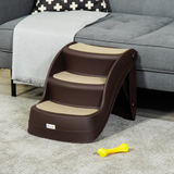 Portable Dog Steps with Non-Slip Feet and Carpeted 3-Step Design – Foldable Pet Stairs for Beds, Brown