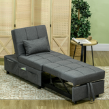 HOMCOM Folding Single Sofa Bed with Adjustable Backrest & Pillow – Sofa, Lounger and Bed in One, Grey