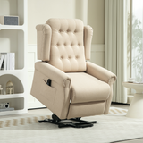HOMCOM Power Lift Wingback Recliner Armchair, Button Tufted with 150° Recline – Riser Chair, Beige