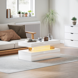 HOMCOM LED Coffee Table with Storage Drawers & Open Shelf, Remote Control – High Gloss Living Room Table, White