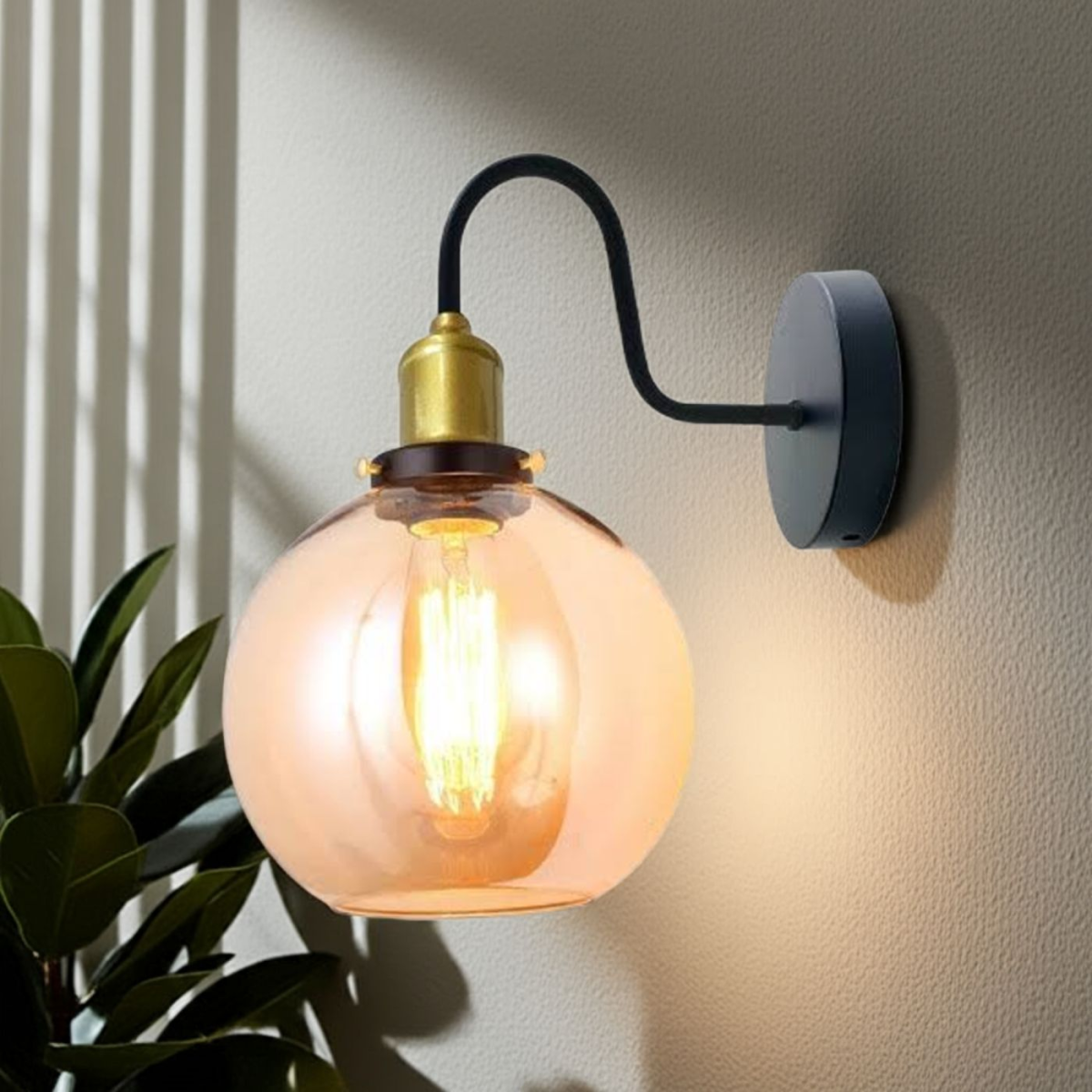 LEDSone Amber Glass Globe Wall Light with E27 Holder & Metal Back Plate – Modern Wall Sconce, Amber
