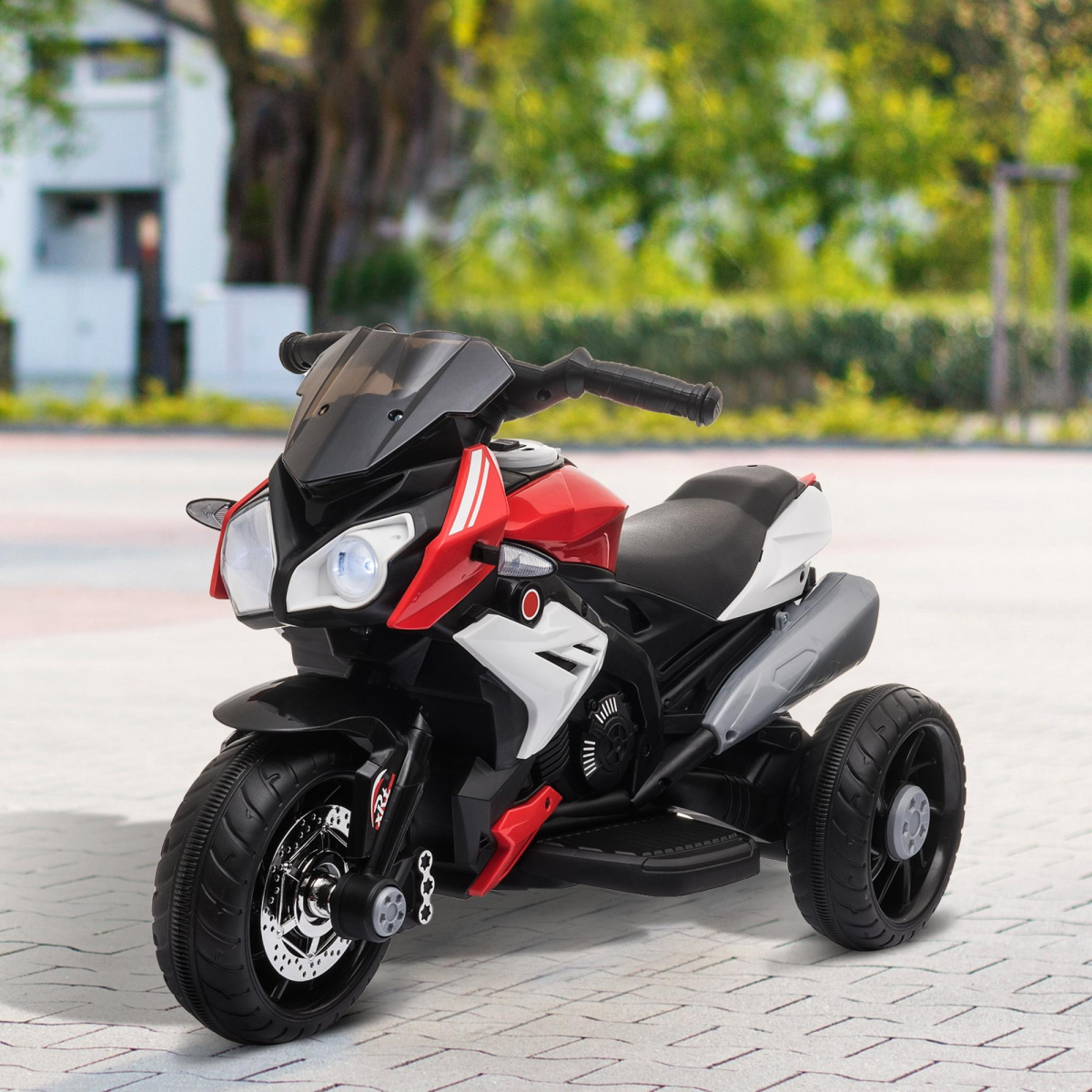 HOMCOM Kids Electric Ride-On Motorcycle with 6V Battery, Music, Horn & Lights – Toddler Trike, Red