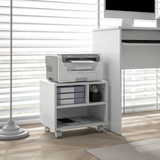 HOMCOM Printer Stand with 3 Compartments and Lockable Wheels – Home Office Storage Cart, 40kg Capacity, White
